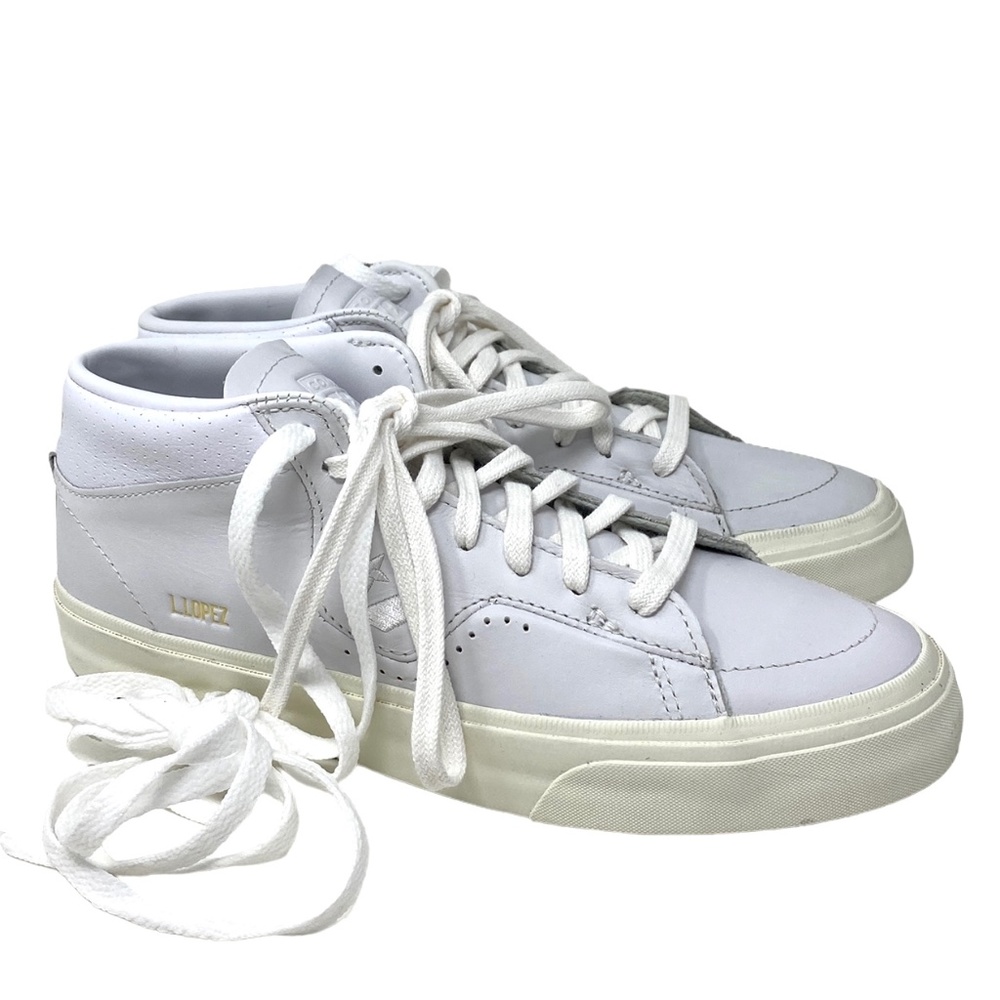 Converse White Leather Mid-Top Sneakers